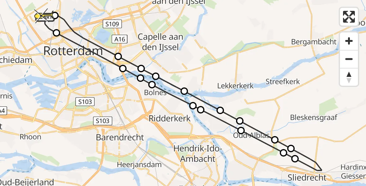 Routekaart van de vlucht: Lifeliner 2 naar Rotterdam The Hague Airport, Zestienhoven