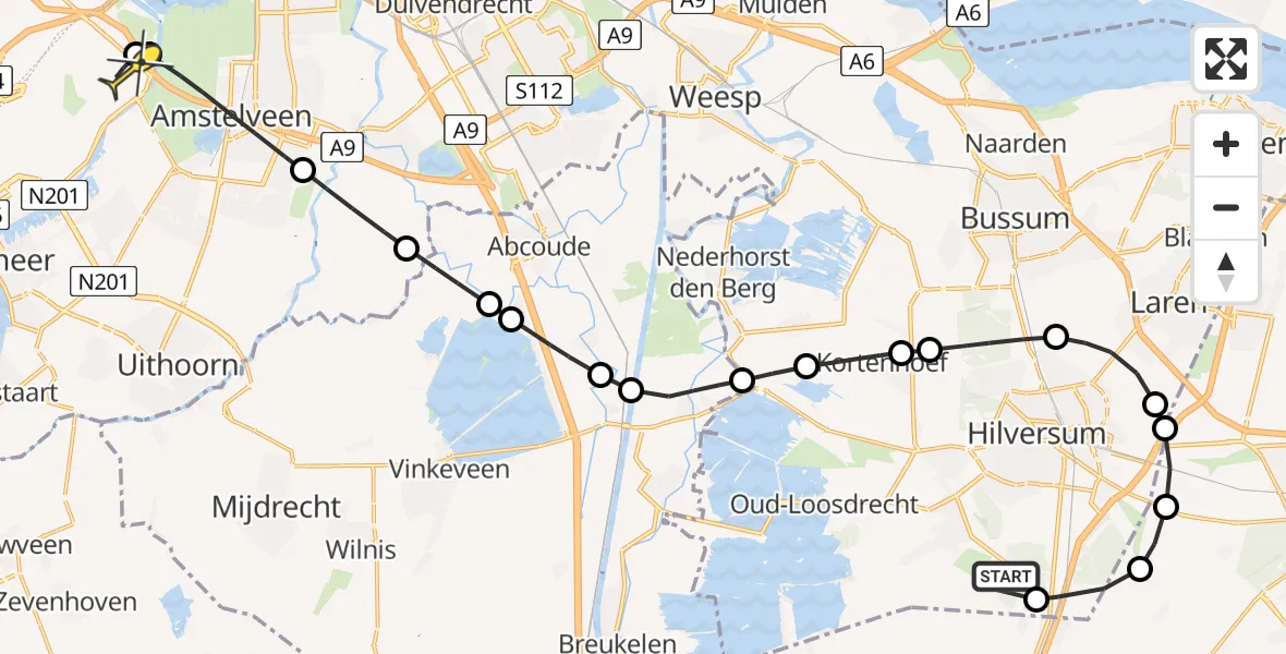 Routekaart van de vlucht: Politieheli naar Schiphol, Vijverlaan