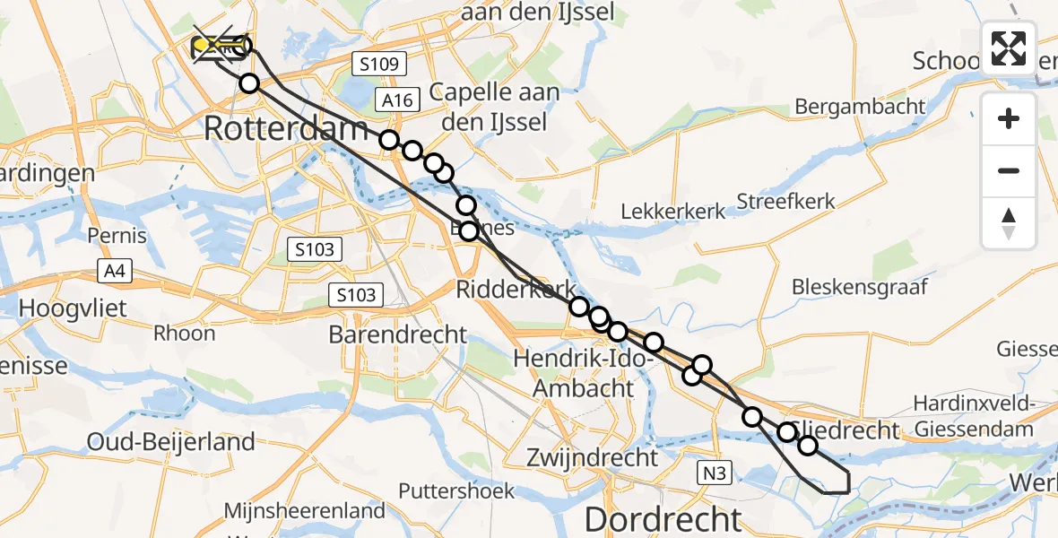 Routekaart van de vlucht: Lifeliner 2 naar Rotterdam The Hague Airport, Van der Duijn van Maasdamweg