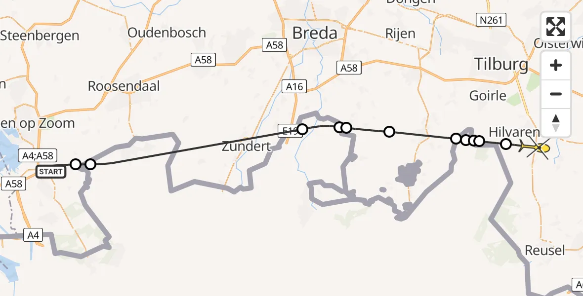 Routekaart van de vlucht: Politieheli naar Esbeek, Kooiweg