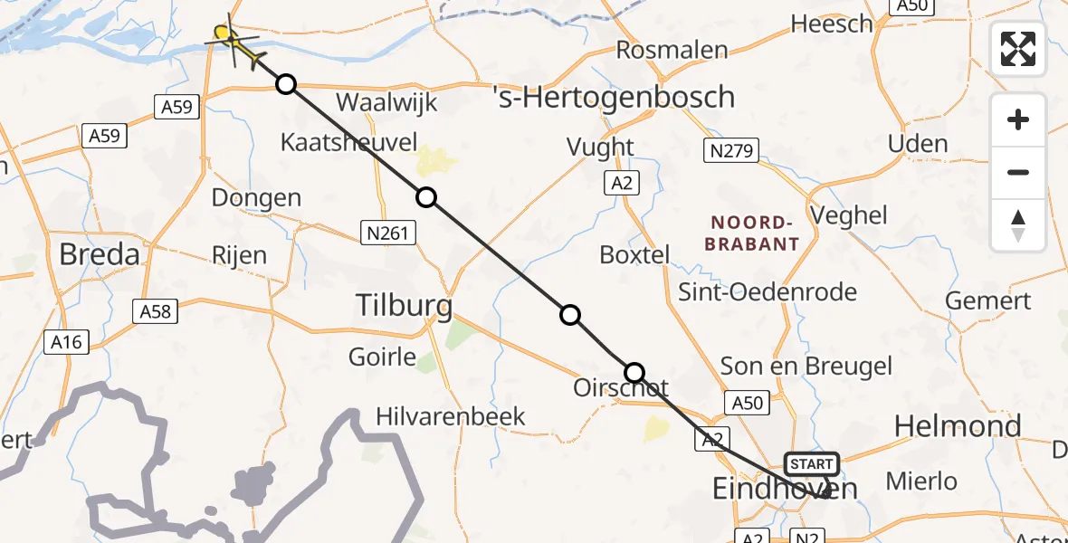 Routekaart van de vlucht: Politiehelikopter naar Hank, Vlinderplein