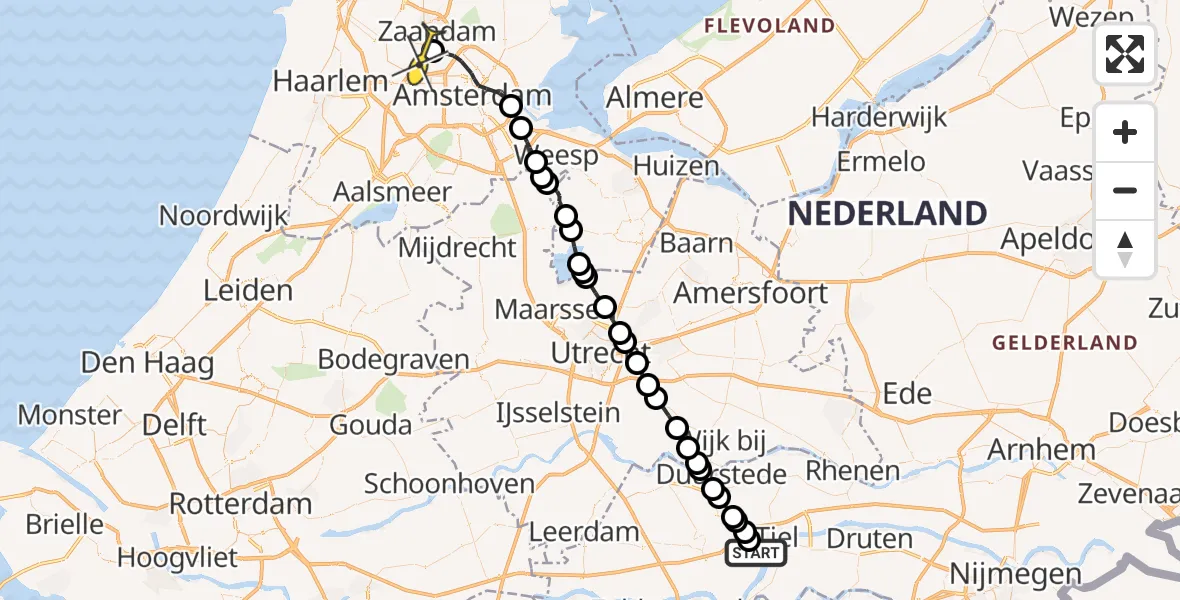 Routekaart van de vlucht: Lifeliner 1 naar Amsterdam Heliport, De Eng