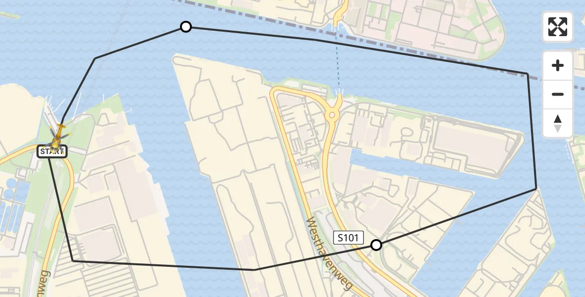 Vluchtroute Traumahelikopter van Amsterdam Heliport naar Amsterdam Heliport