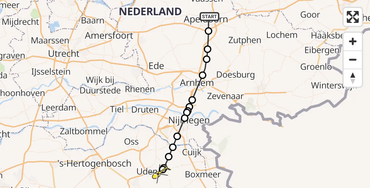 Routekaart van de vlucht: Lifeliner 3 naar Vliegbasis Volkel, Ketelboetershoek