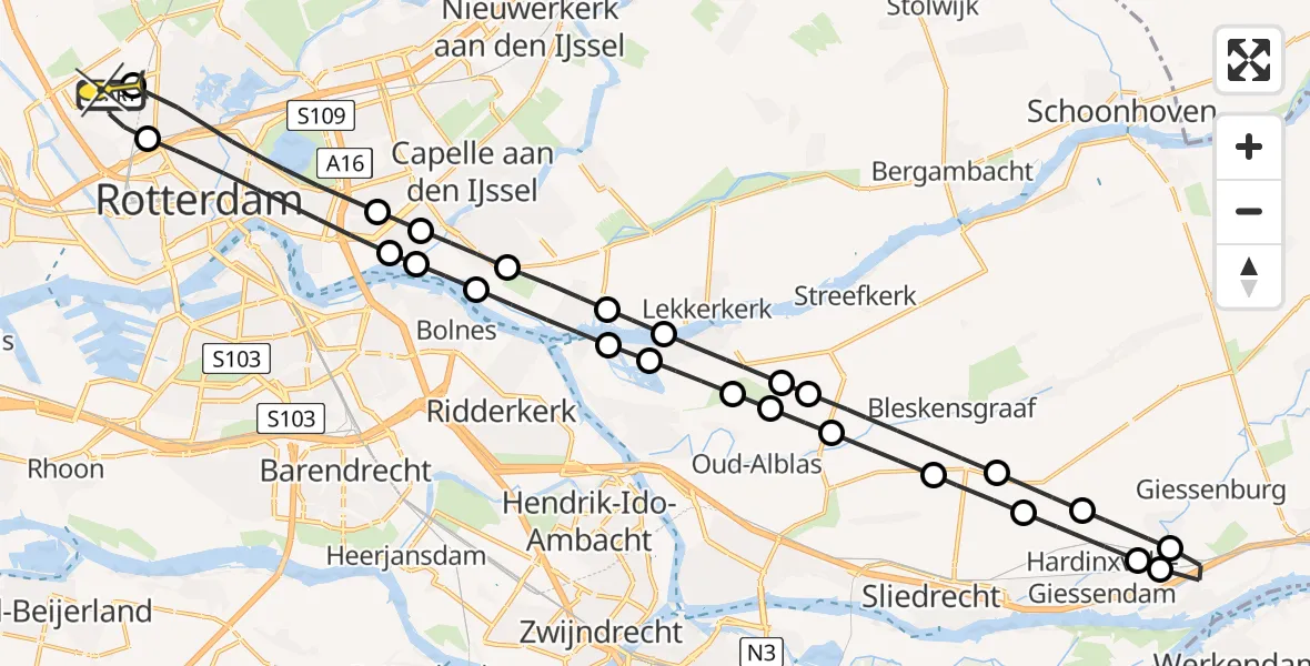 Routekaart van de vlucht: Lifeliner 2 naar Rotterdam The Hague Airport, Zestienhoven