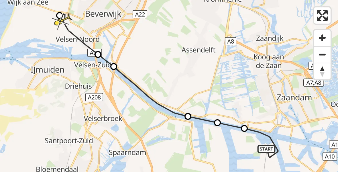 Routekaart van de vlucht: Lifeliner 1 naar Wijk aan Zee, Van Deldenweg