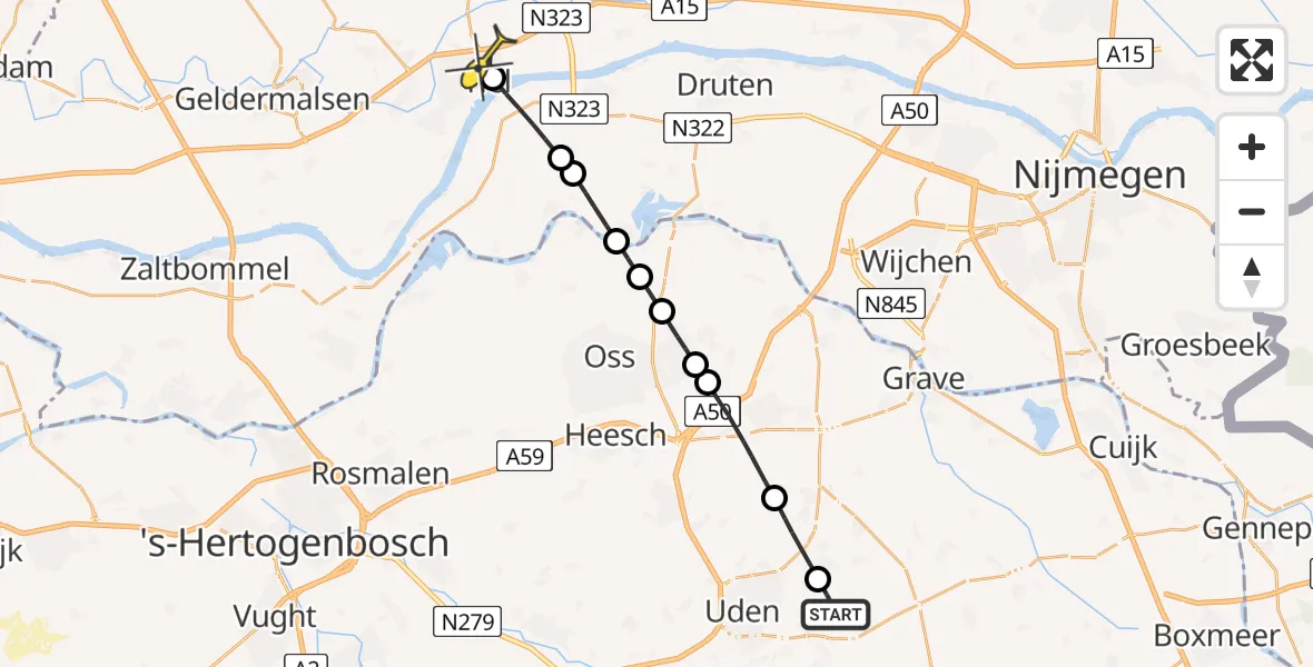 Routekaart van de vlucht: Lifeliner 3 naar Tiel, Boekelsedijk