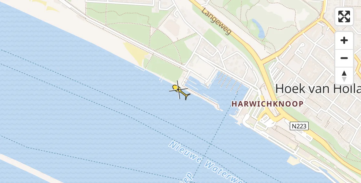 Routekaart van de vlucht: Politiehelikopter naar Hoek van Holland
