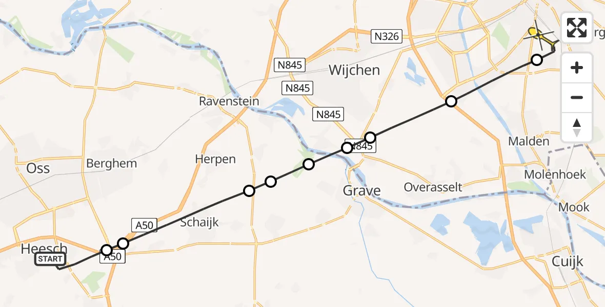 Routekaart van de vlucht: Lifeliner 3 naar Radboud Universitair Medisch Centrum, Kortdreef