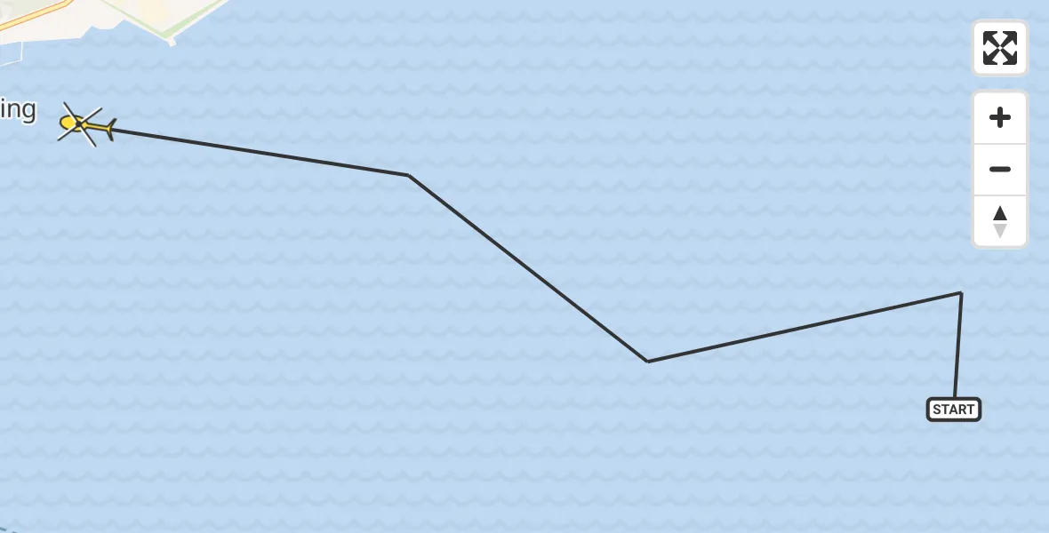 Routekaart van de vlucht: Ambulancehelikopter naar West-Terschelling, De Vleugel