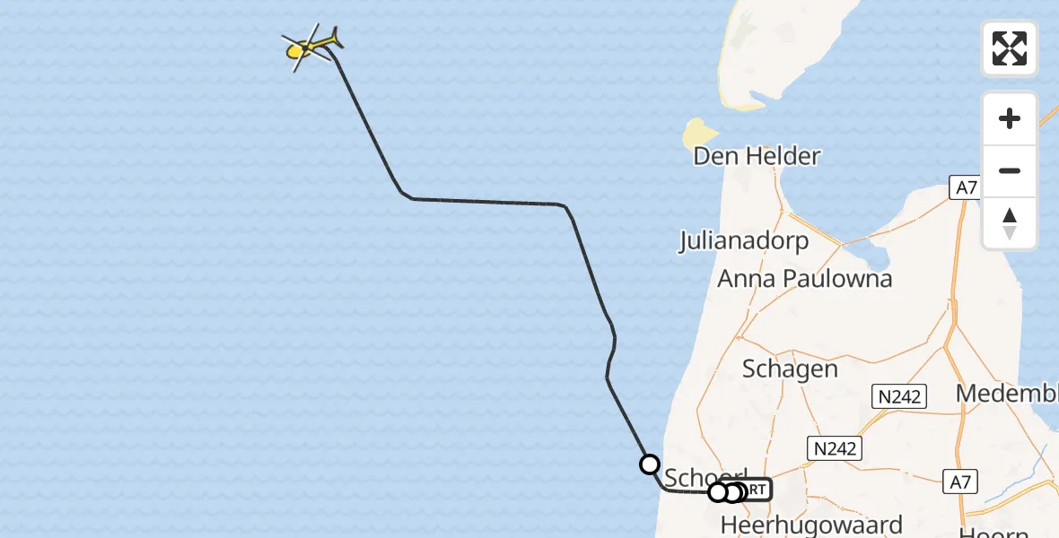 Routekaart van de vlucht: Kustwachthelikopter naar Wagenweg