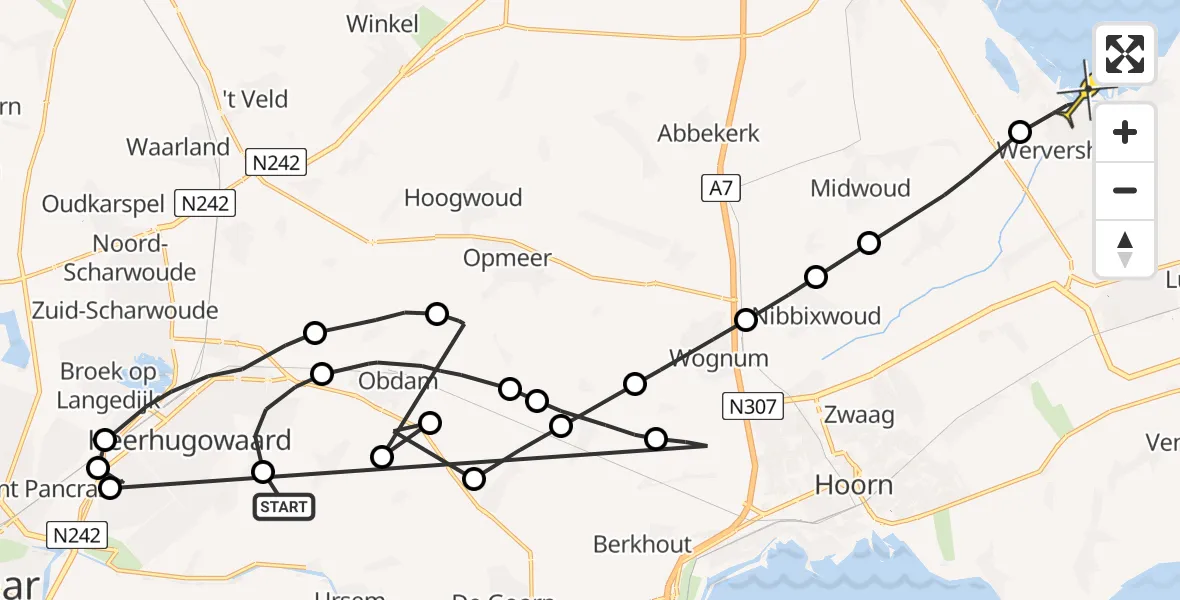 Routekaart van de vlucht: Politiehelikopter naar Wervershoof, Oosterparkweg Zuid