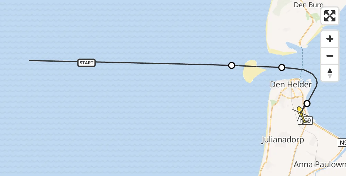 Routekaart van de vlucht: Kustwachthelikopter naar Vliegveld De Kooy, Luchthavenweg