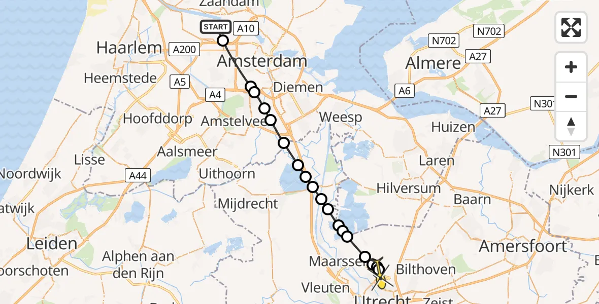 Routekaart van de vlucht: Lifeliner 1 naar Utrecht, Sardiniëweg