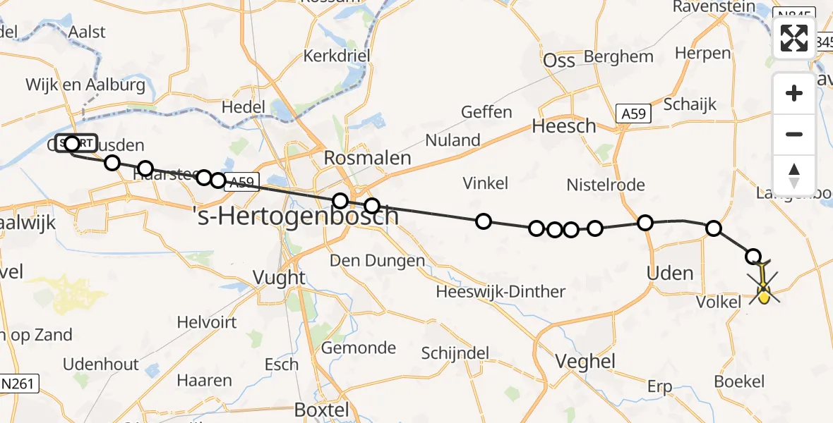 Routekaart van de vlucht: Lifeliner 3 naar Vliegbasis Volkel, Hooibroeksesteeg