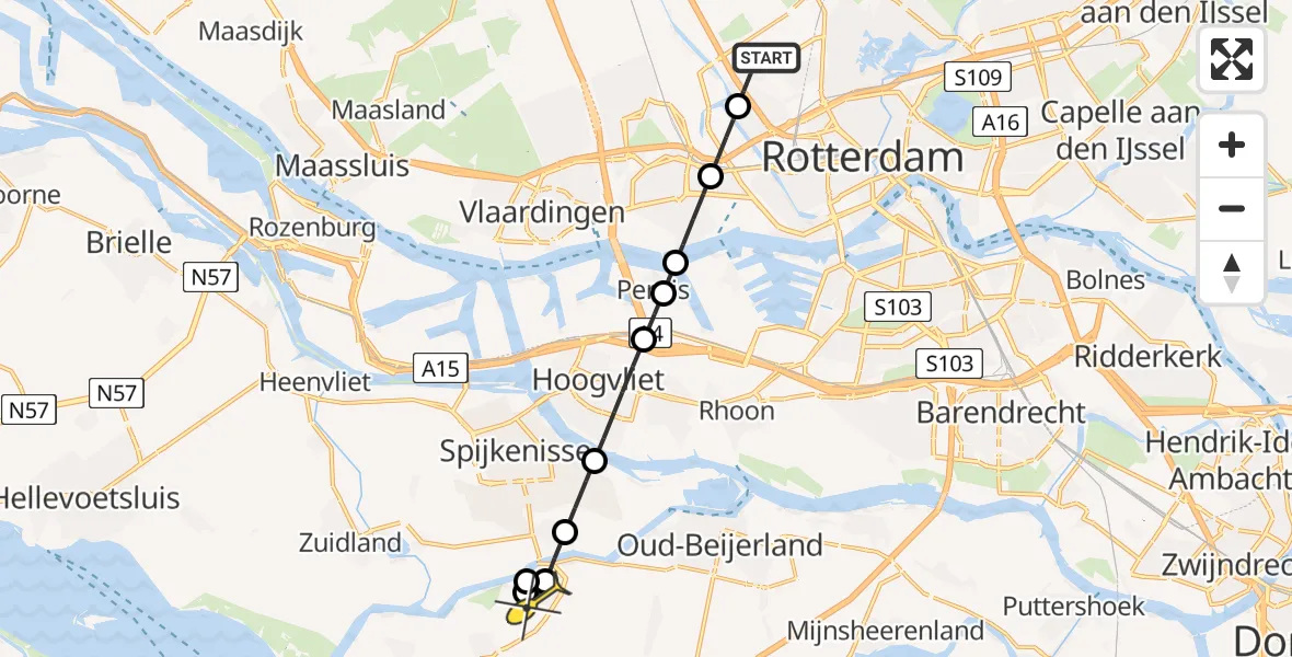 Routekaart van de vlucht: Lifeliner 2 naar Nieuw-Beijerland, Akkerdreven