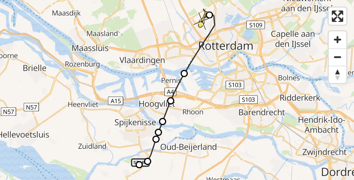 Routekaart van de vlucht: Lifeliner 2 naar Rotterdam The Hague Airport, Kreekkant