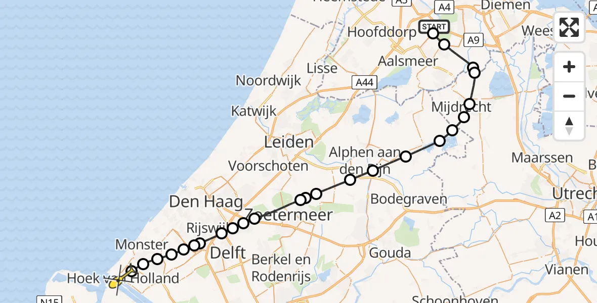 Routekaart van de vlucht: Politieheli naar Hoek van Holland, Mr. Jac. Takkade