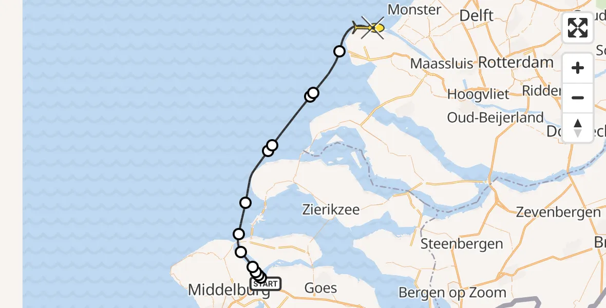 Routekaart van de vlucht: Kustwachthelikopter naar Maasvlakte, Maasvlakteweg