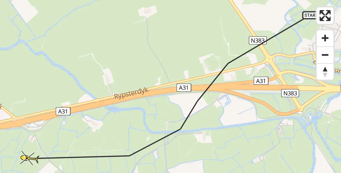 Routekaart van de vlucht: Ambulancehelikopter naar Menaam, It Aldlân