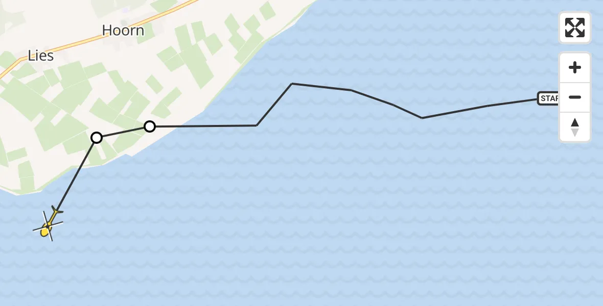 Routekaart van de vlucht: Ambulancehelikopter naar Formerum, De Keag
