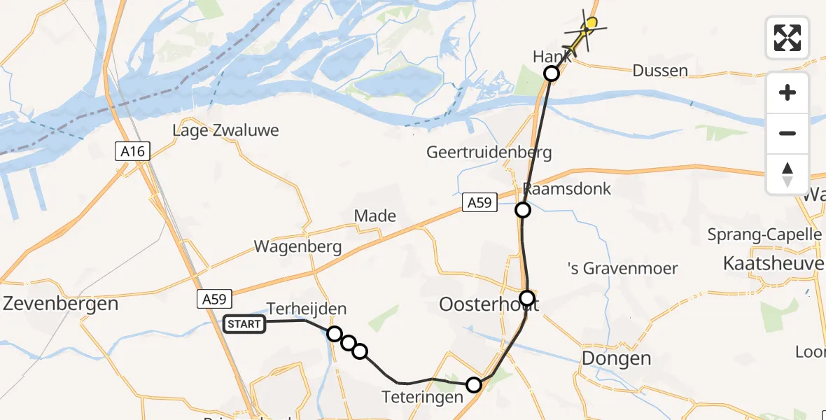Routekaart van de vlucht: Politiehelikopter naar Hank, Baroniestraat