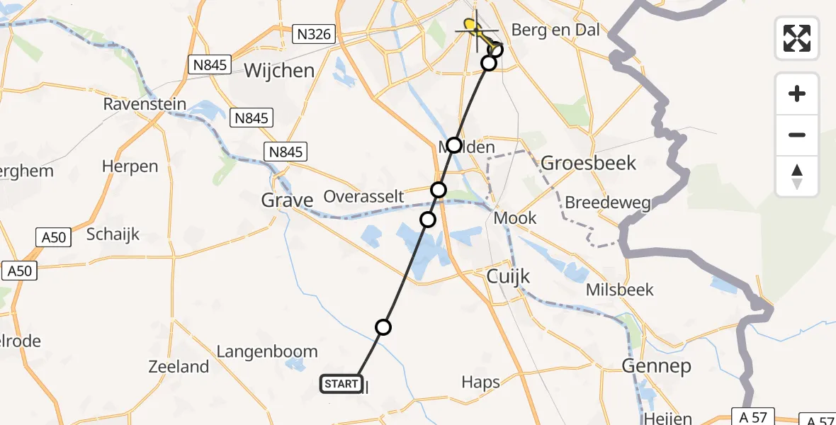 Routekaart van de vlucht: Lifeliner 3 naar Radboud Universitair Medisch Centrum, Krommedijk