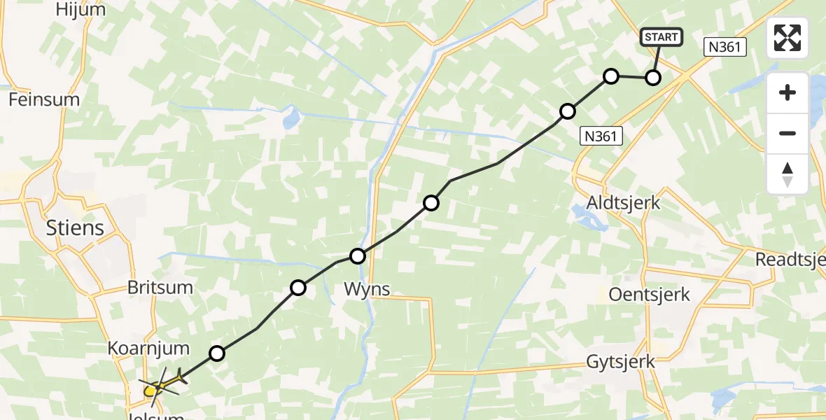 Routekaart van de vlucht: Ambulanceheli naar Jelsum, Wiereweg