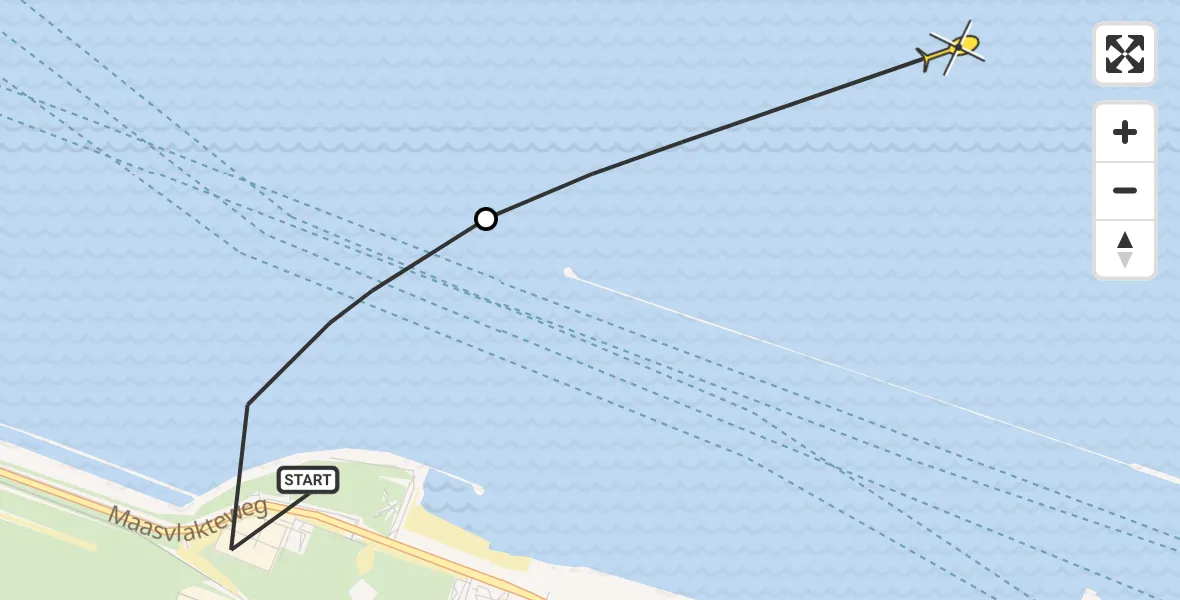 Routekaart van de vlucht: Kustwachthelikopter naar Hoek van Holland, Prinses Máximaweg