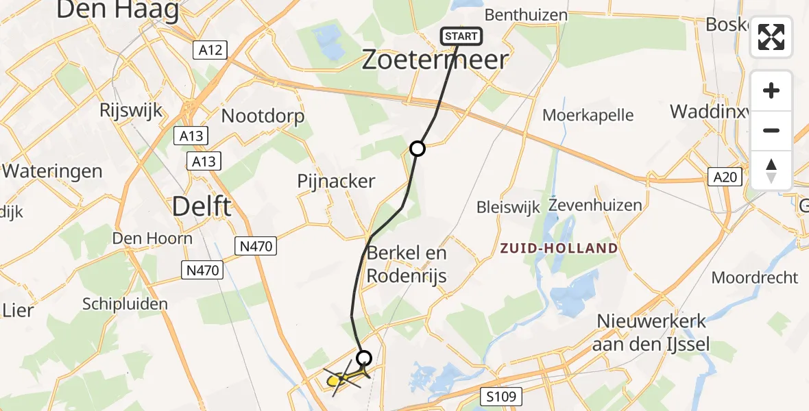 Routekaart van de vlucht: Lifeliner 2 naar Rotterdam The Hague Airport, Boezempad