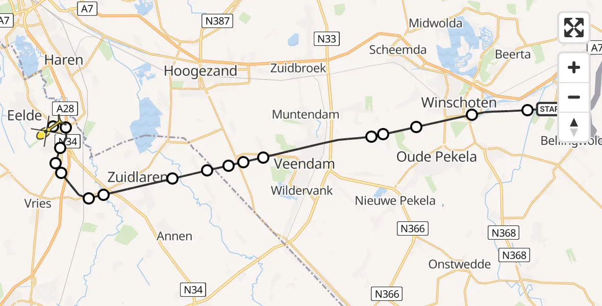 Routekaart van de vlucht: Lifeliner 4 naar Groningen Airport Eelde, Uiterdijksweg