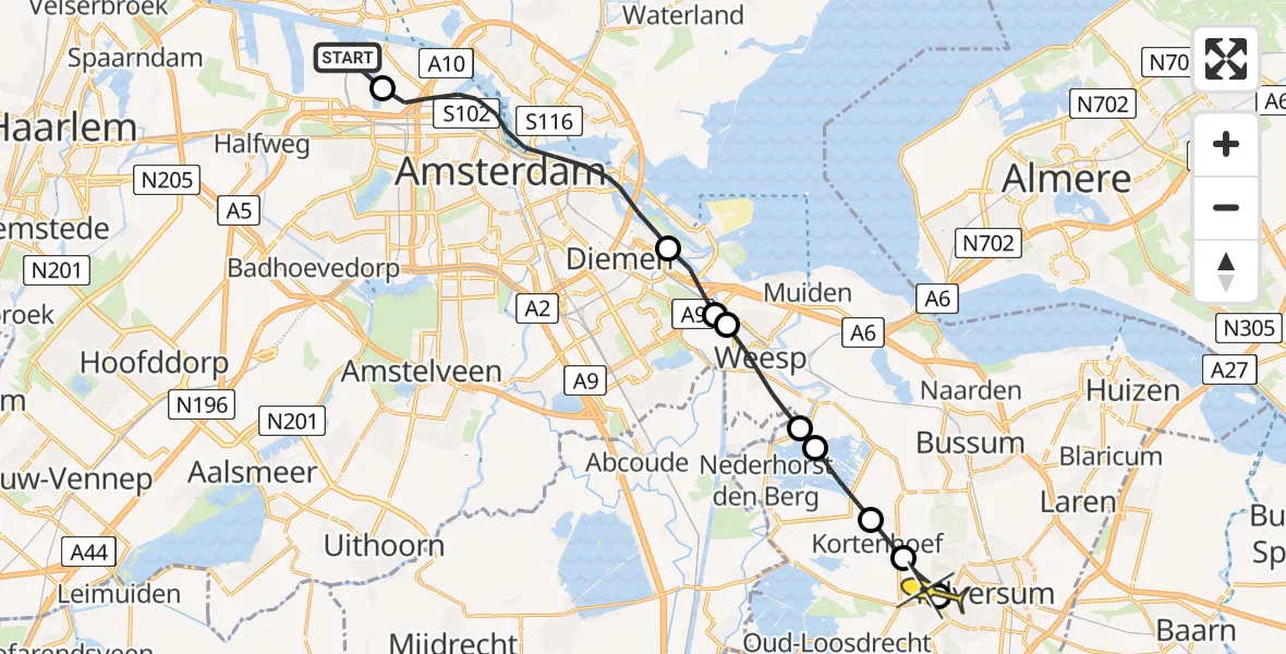 Routekaart van de vlucht: Lifeliner 1 naar Hilversum, Nieuwe Havenweg