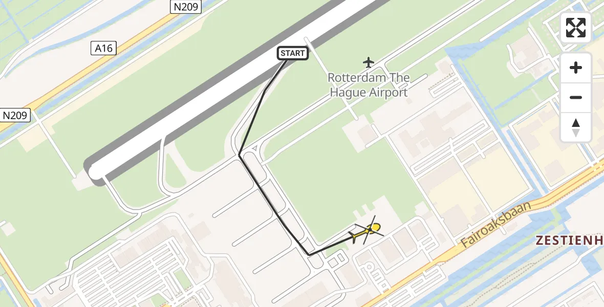 Routekaart van de vlucht: Kustwachthelikopter naar Rotterdam The Hague Airport, Fornebubaan