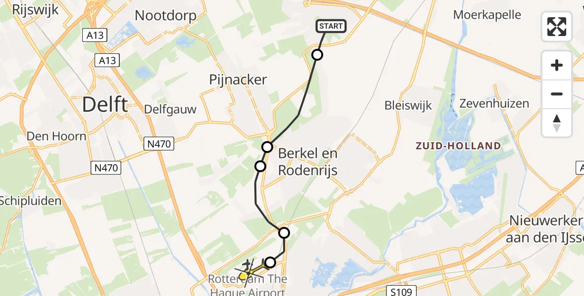 Routekaart van de vlucht: Lifeliner 2 naar Rotterdam The Hague Airport, Hofpleinpad