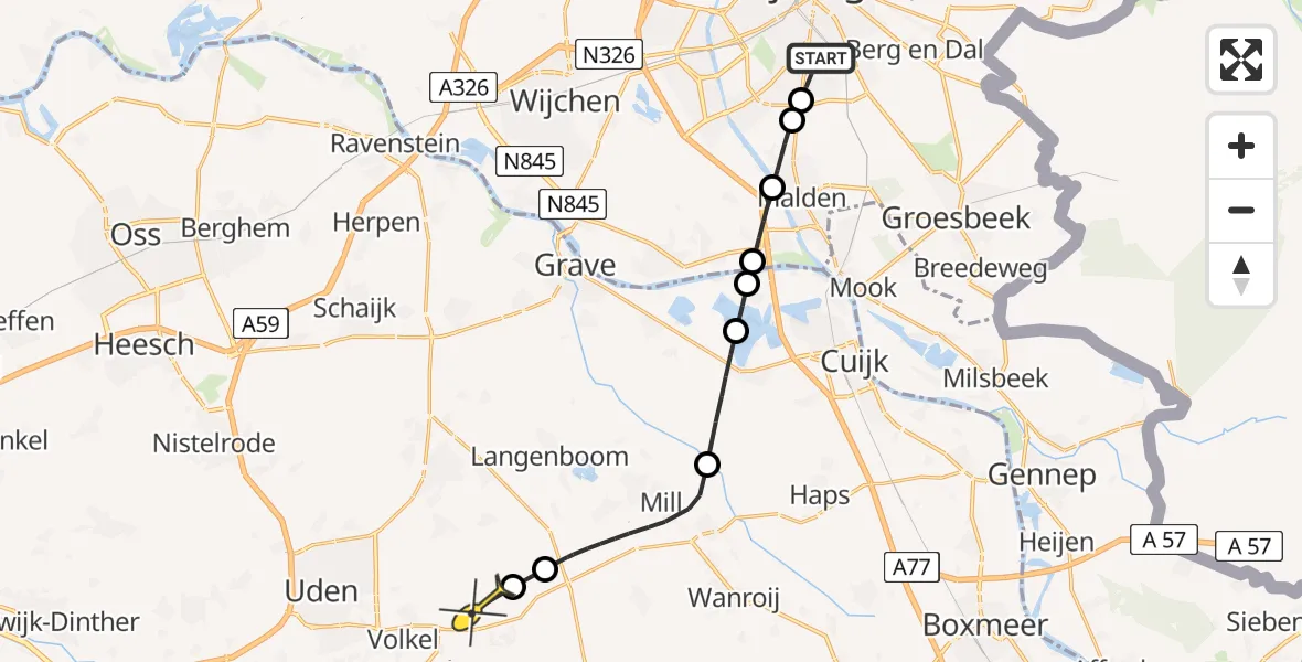 Routekaart van de vlucht: Lifeliner 3 naar Vliegbasis Volkel, Burggraafstraat