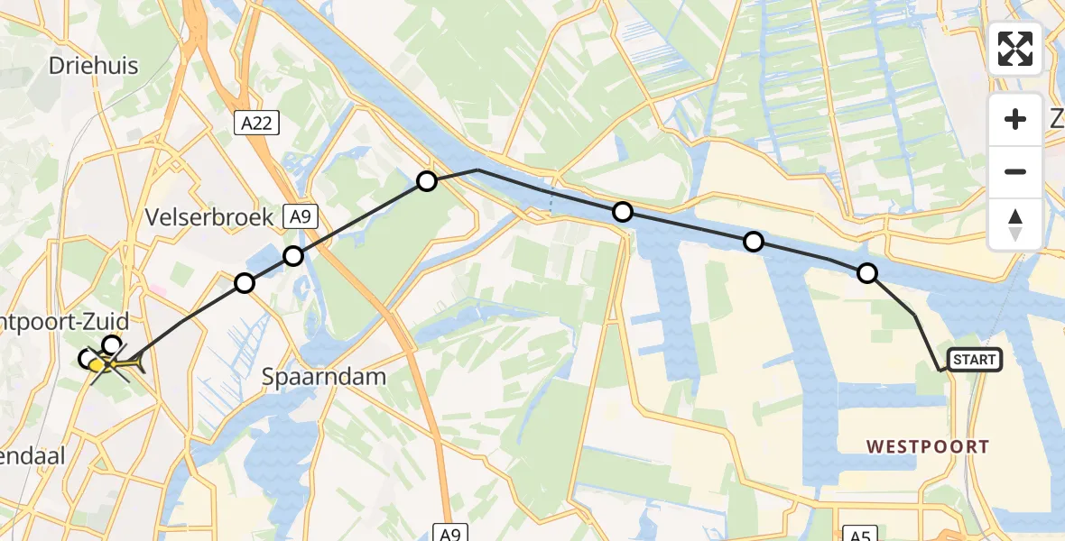 Routekaart van de vlucht: Lifeliner 1 naar Haarlem, Hornweg