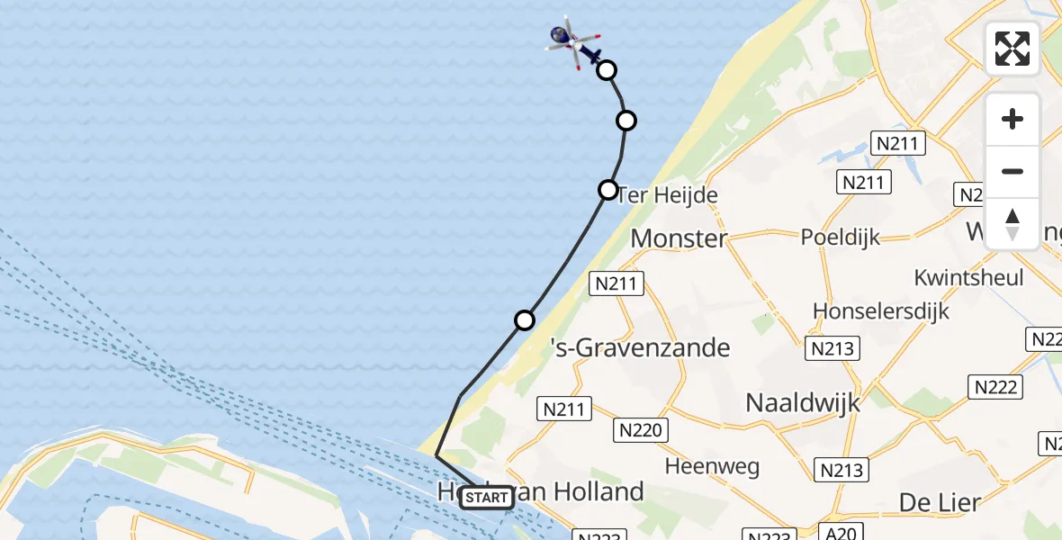 Vluchtroute Politiehelikopter Hoek van Holland - , 11 april 2024, 11:58