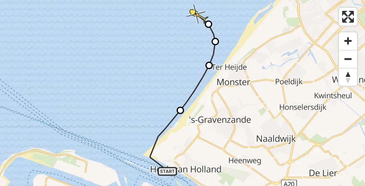 Routekaart van de vlucht: Politiehelikopter naar 