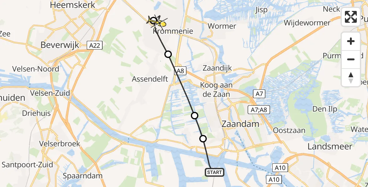 Routekaart van de vlucht: Lifeliner 1 naar Krommenie, Neptunuslaan