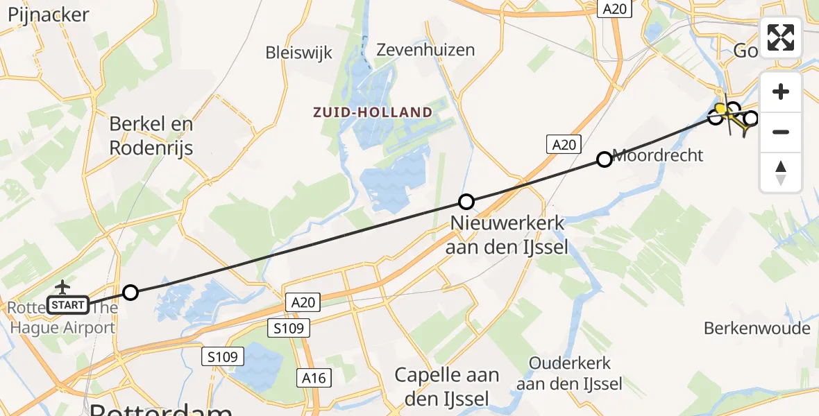 Routekaart van de vlucht: Lifeliner 2 naar Gouderak, Woensdrechtstraat