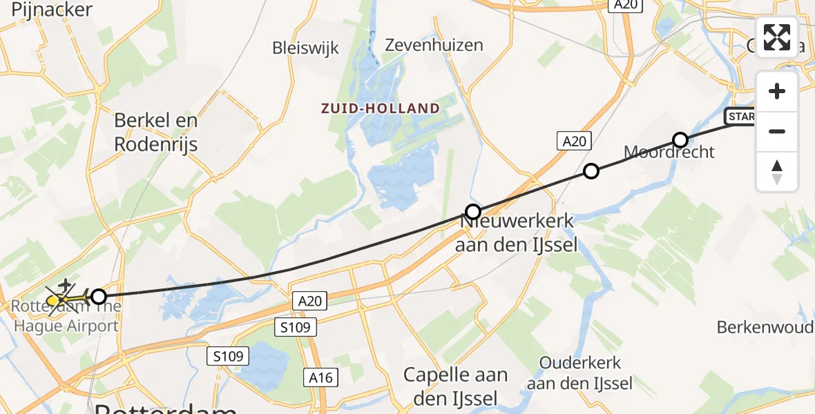 Routekaart van de vlucht: Lifeliner 2 naar Rotterdam The Hague Airport, Middelblok