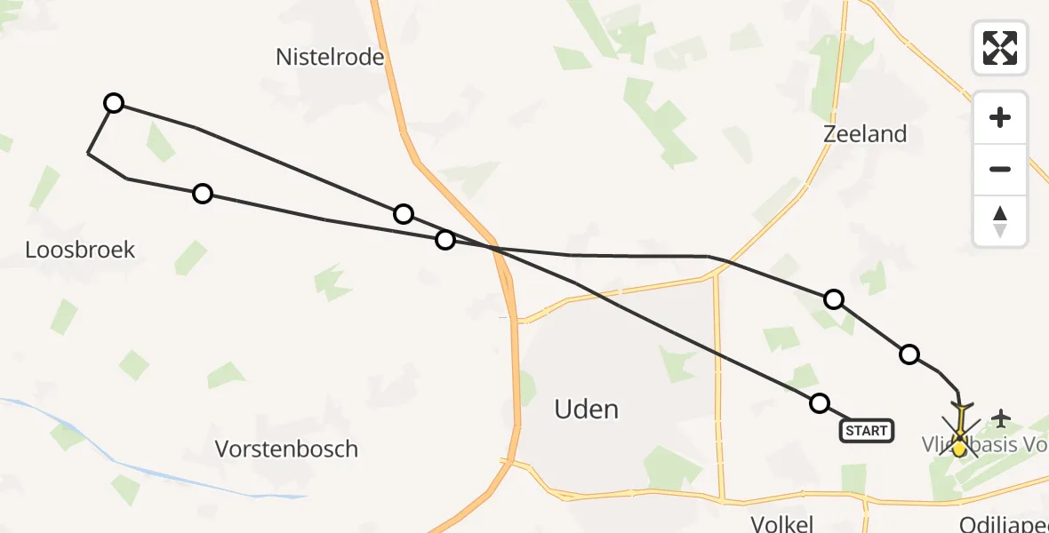 Routekaart van de vlucht: Lifeliner 3 naar Vliegbasis Volkel, Mariniersstraat