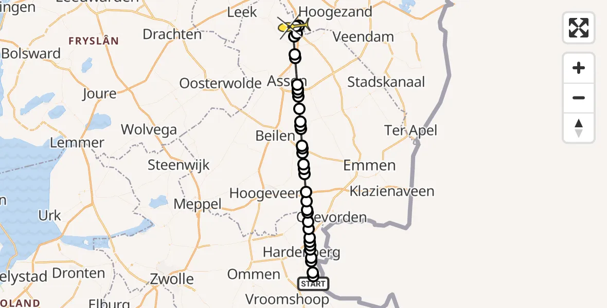 Routekaart van de vlucht: Lifeliner 4 naar Groningen Airport Eelde, Dorpsstraat