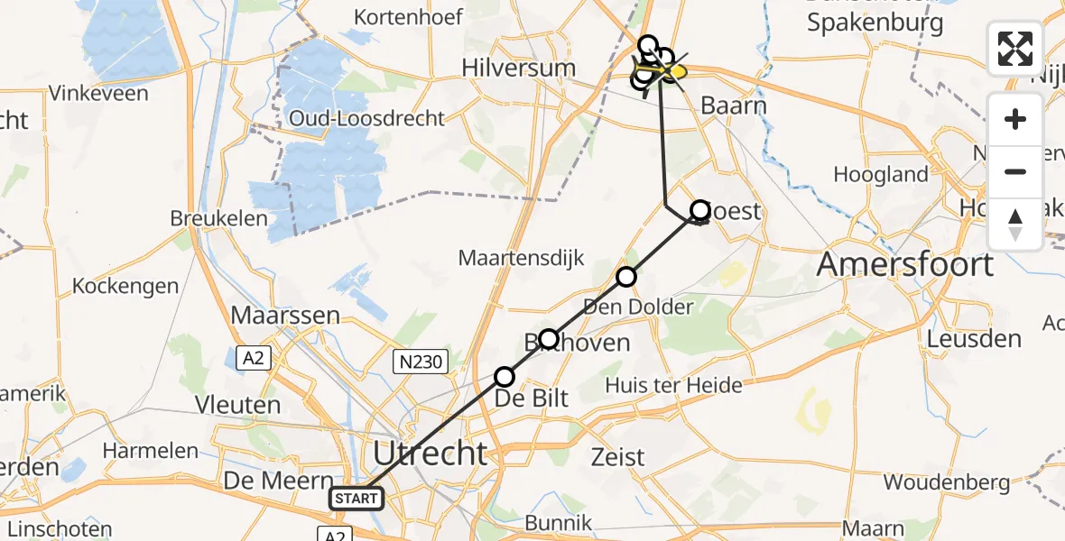 Routekaart van de vlucht: Politieheli naar Baarn, Weg der Verenigde Naties