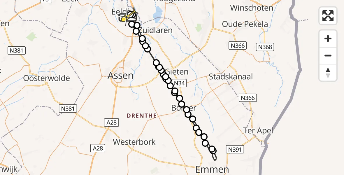 Routekaart van de vlucht: Lifeliner 4 naar Groningen Airport Eelde, Norgerweg