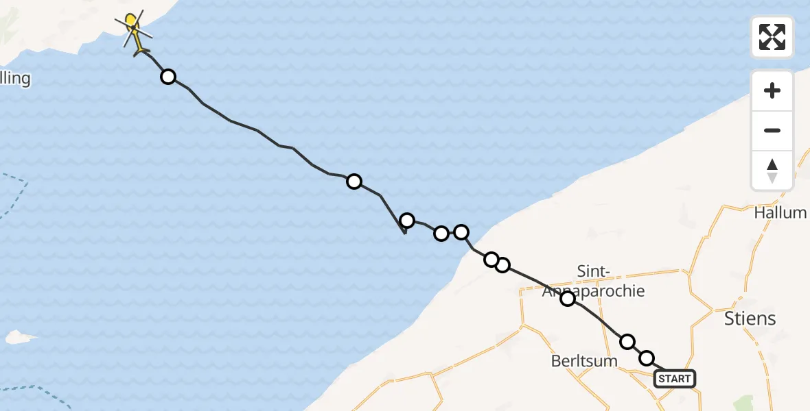 Routekaart van de vlucht: Ambulancehelikopter naar Formerum, It Bosk