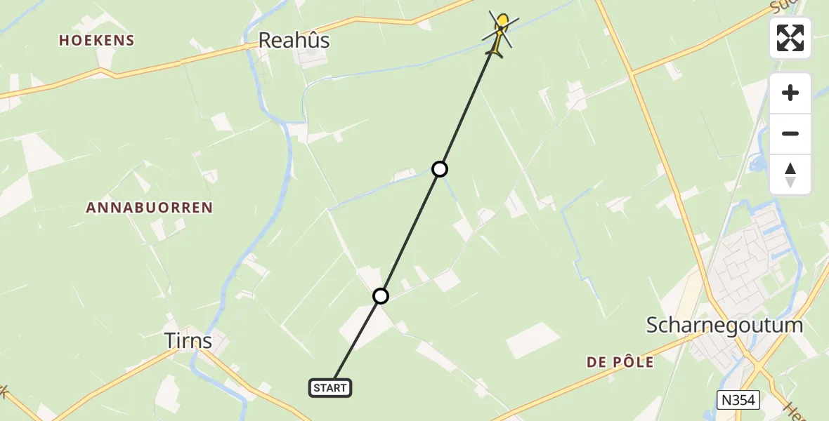 Routekaart van de vlucht: Ambulanceheli naar Lytsewierrum, Slyp