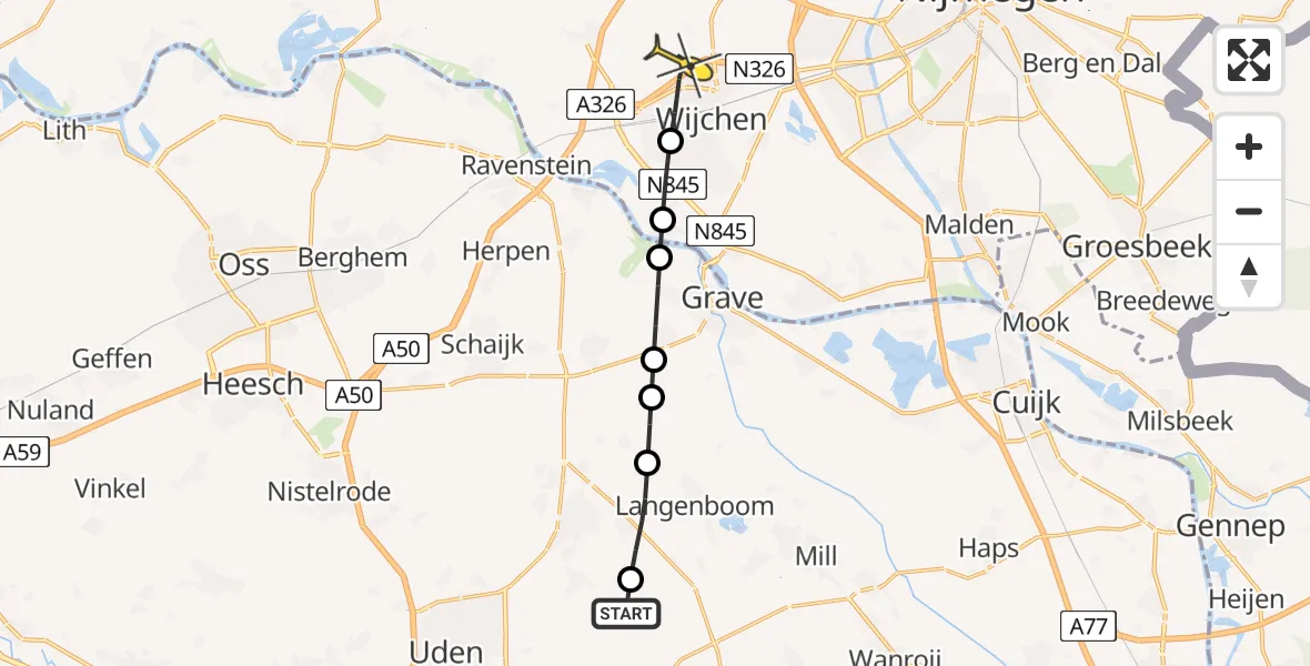 Routekaart van de vlucht: Lifeliner 3 naar Wijchen, Graspeel