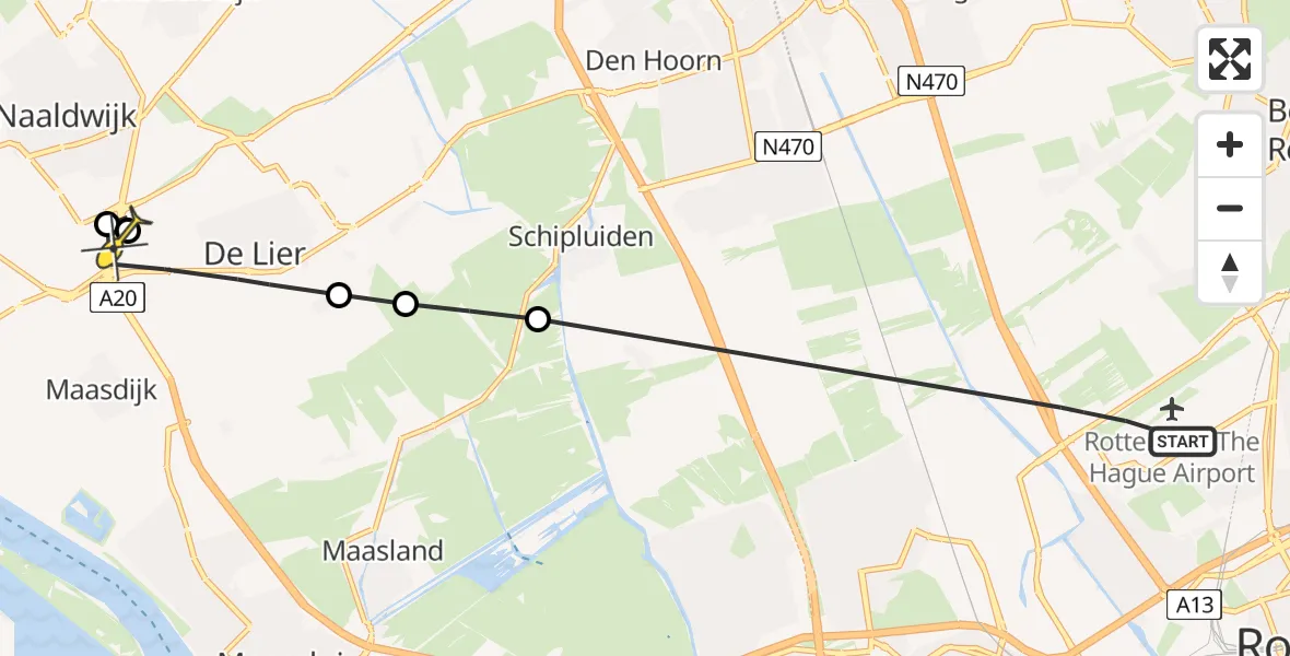 Routekaart van de vlucht: Lifeliner 2 naar De Lier, Zijlweg