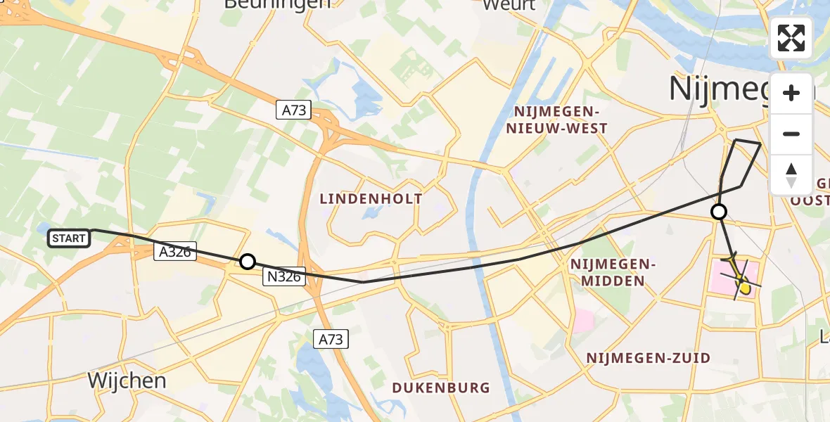 Routekaart van de vlucht: Lifeliner 3 naar Radboud Universitair Medisch Centrum, Wijchenseweg